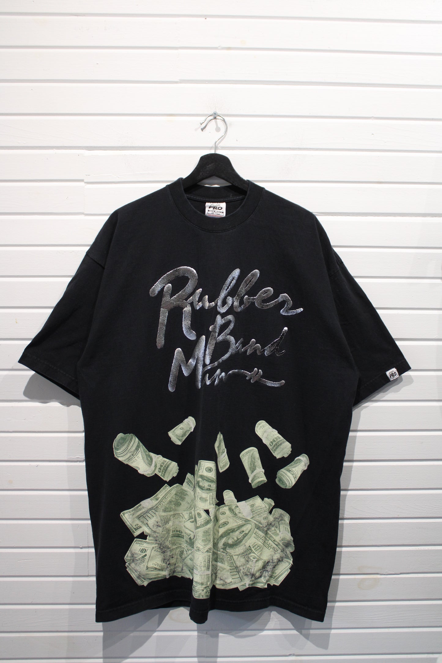 Rubber-band-money Graphic Tee | Vintage Early-2000s Oversized Black T-shirt | Bold Hip-hop Inspired Streetwear