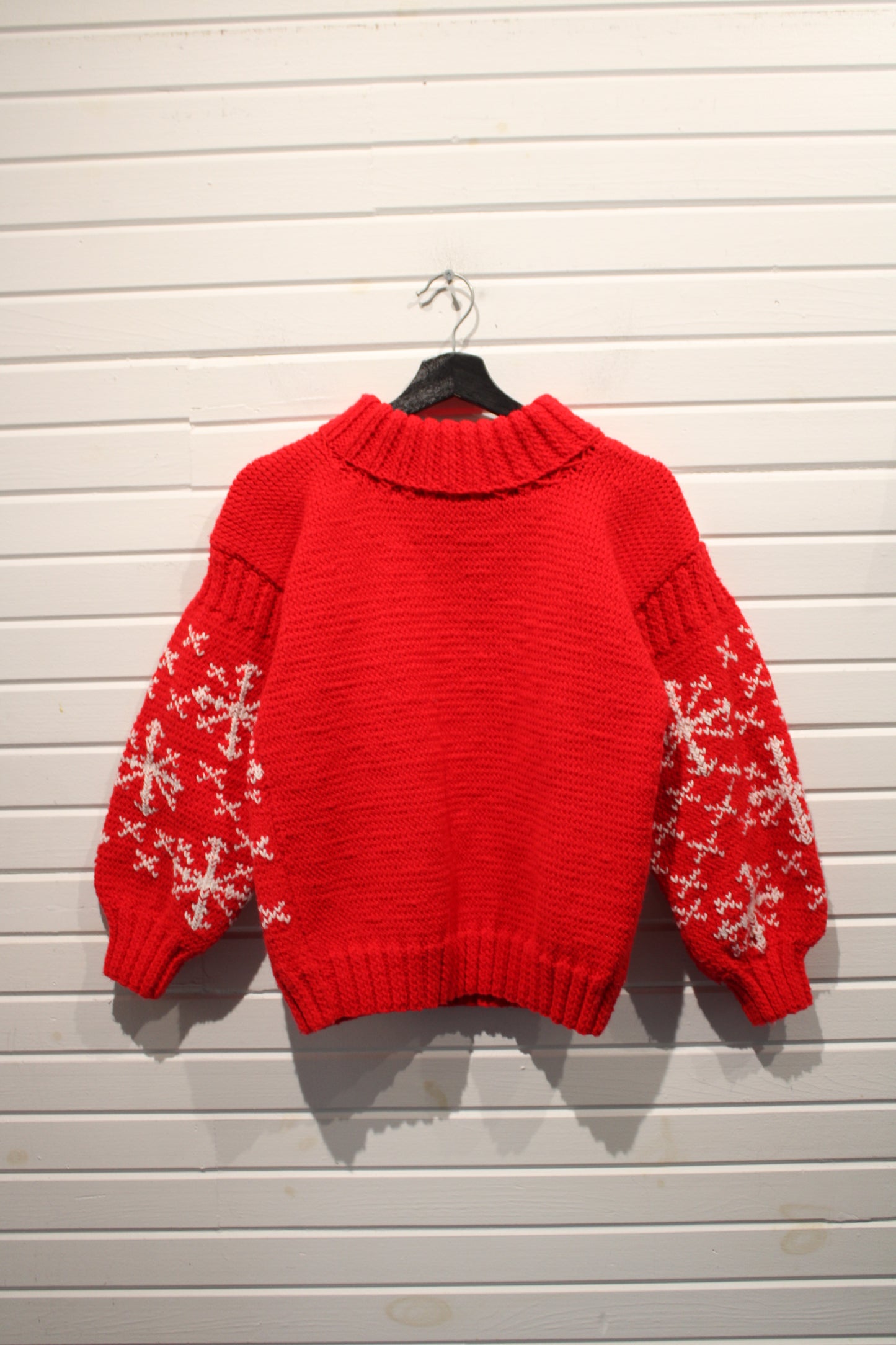 Hand-Knit Snowflake Sweater | Vintage 1980s Holiday Knit Pullover | Chunky Red and White Winter Jumper