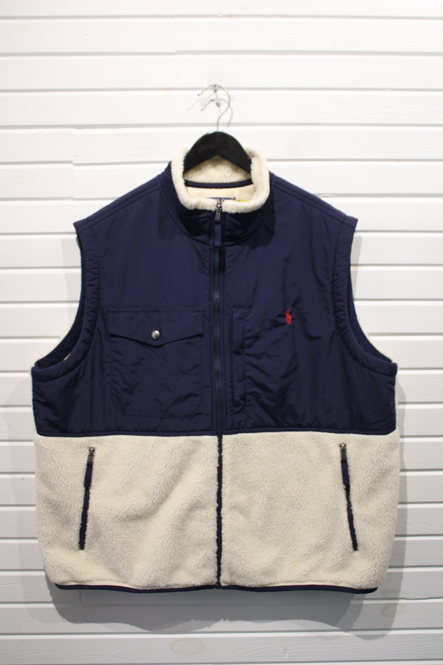 Polo Ralph-Lauren Fleece Vest | Vintage Performance Two-Tone Outerwear | Sherpa Lined Zip-Up Gilet