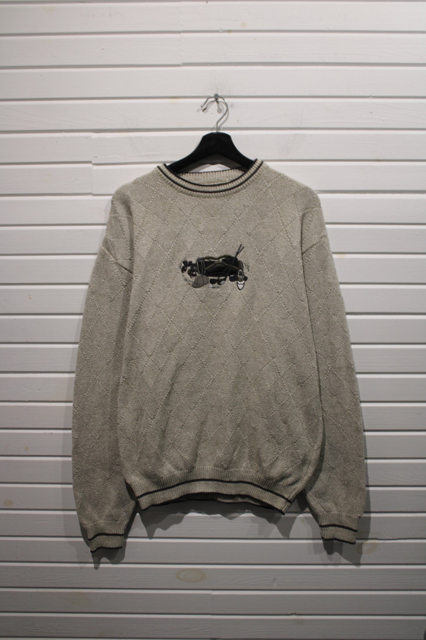 Shenandoah Knit Golf Sweater | Vintage 90s Argyle Embroidered Pullover | Classic Golfing Crewneck