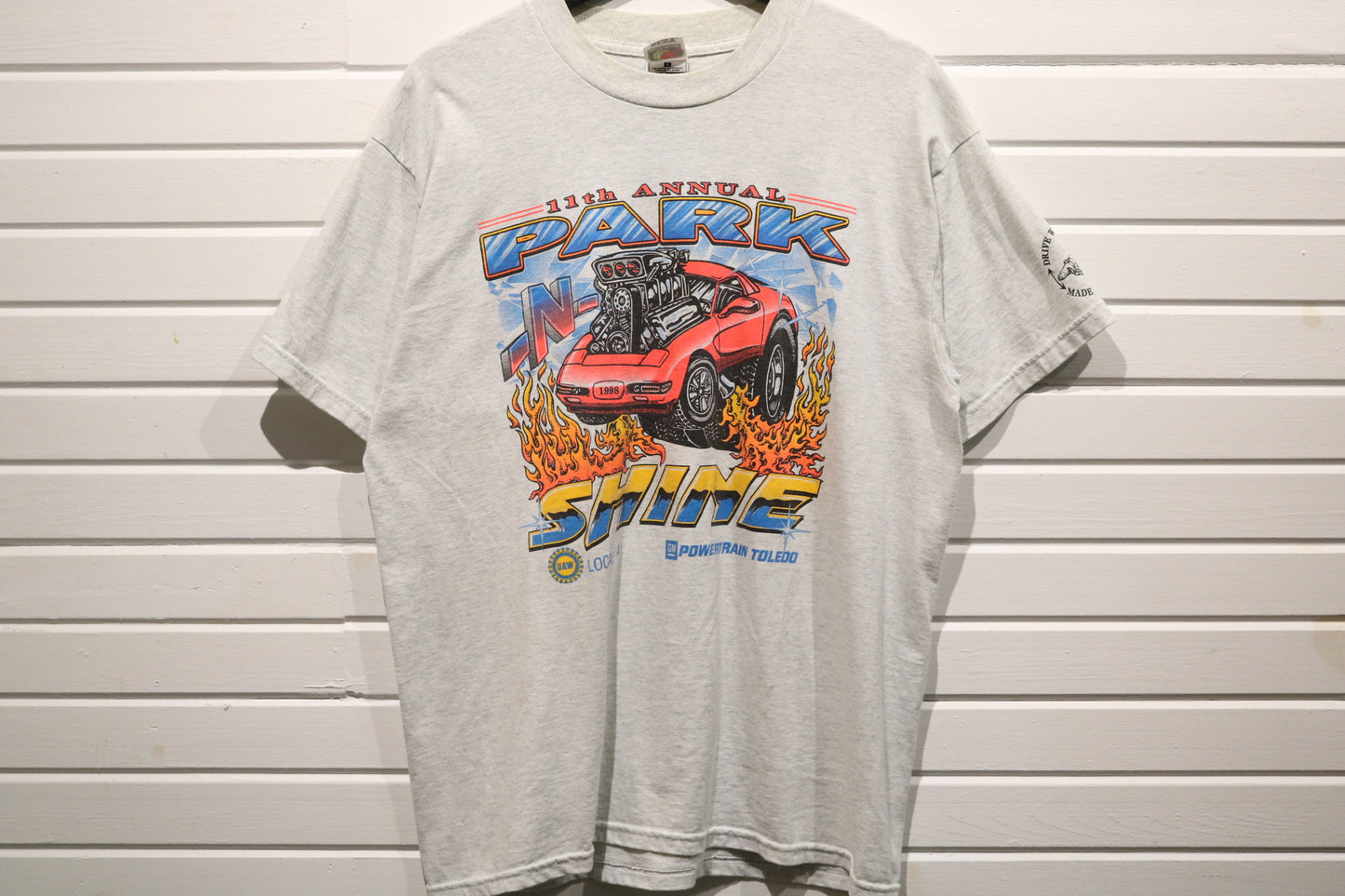 Park-N-Shine Car Show T-Shirt | Vintage 1998 Graphic Flame Muscle Car Tee | GM Powertrain Toledo Event Shirt