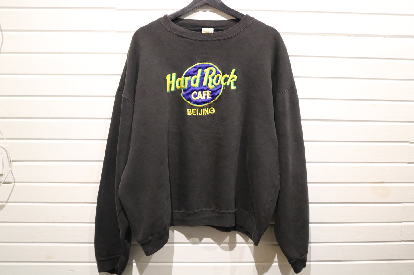 Hard-Rock-Cafe Beijing Sweater | Vintage Embroidered Logo Crewneck | Relaxed Fit Sweatshirt | Retro Collectible