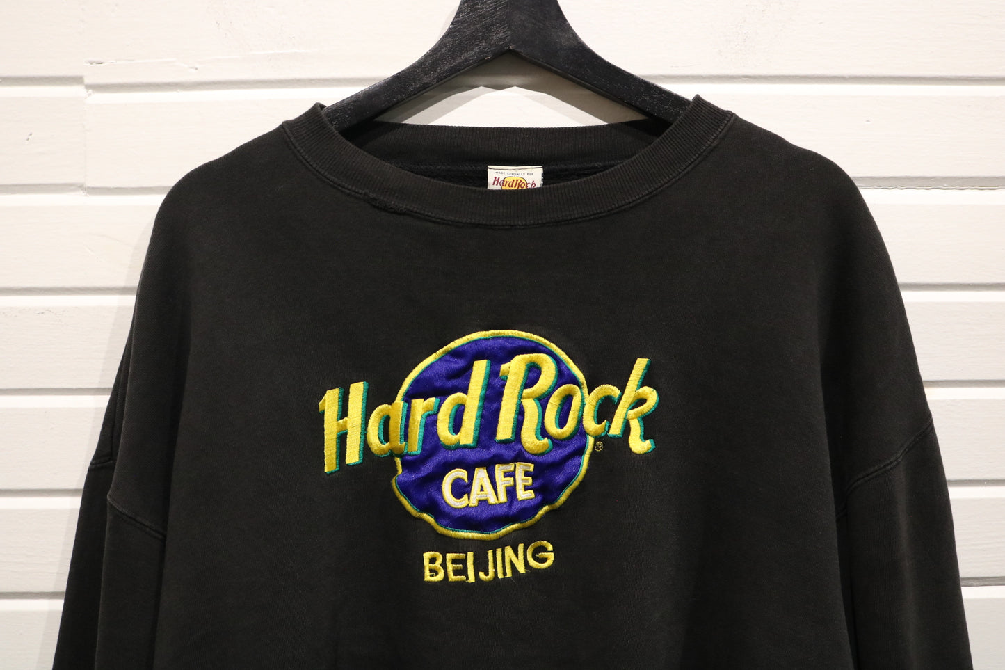Hard-Rock-Cafe Beijing Sweater | Vintage Embroidered Logo Crewneck | Relaxed Fit Sweatshirt | Retro Collectible