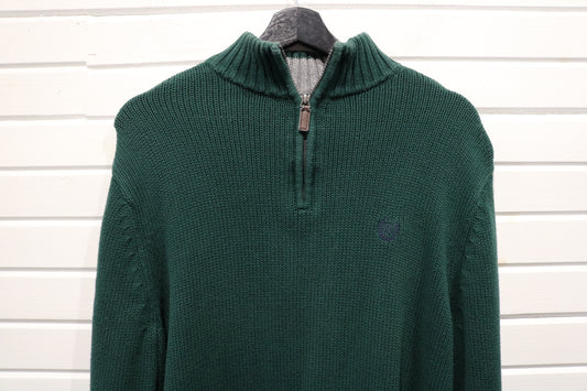 Chaps Knit Sweater | Vintage Half-Zip Green Pullover Sweater | Classic Ribbed Collar Knitwear