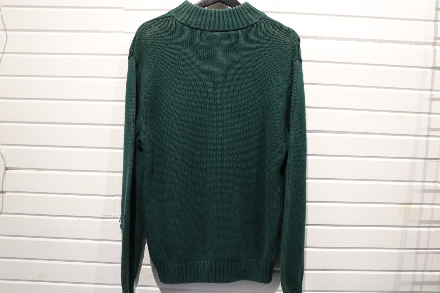 Chaps Knit Sweater | Vintage Half-Zip Green Pullover Sweater | Classic Ribbed Collar Knitwear