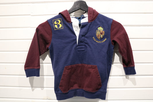 Polo Ralph-Lauren Rugby Hoodie | Vintage Two-Tone Embroidered Crest Pullover Sweatshirt | Kids Classic Sportswear