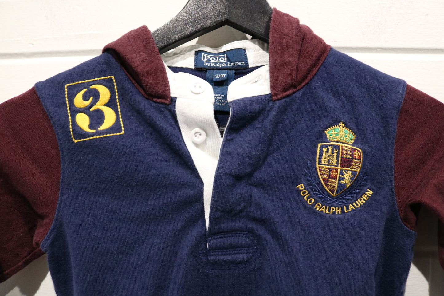Polo Ralph-Lauren Rugby Hoodie | Vintage Two-Tone Embroidered Crest Pullover Sweatshirt | Kids Classic Sportswear