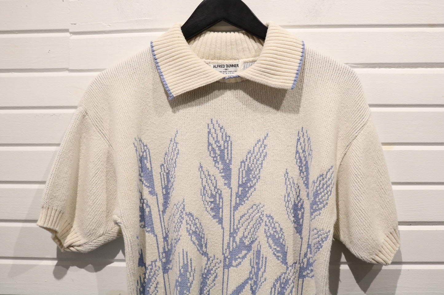 Alfred-Dunner Knit Polo Sweater | Vintage 1980s Short Sleeve Wheat Motif Top | Retro Casual Pullover