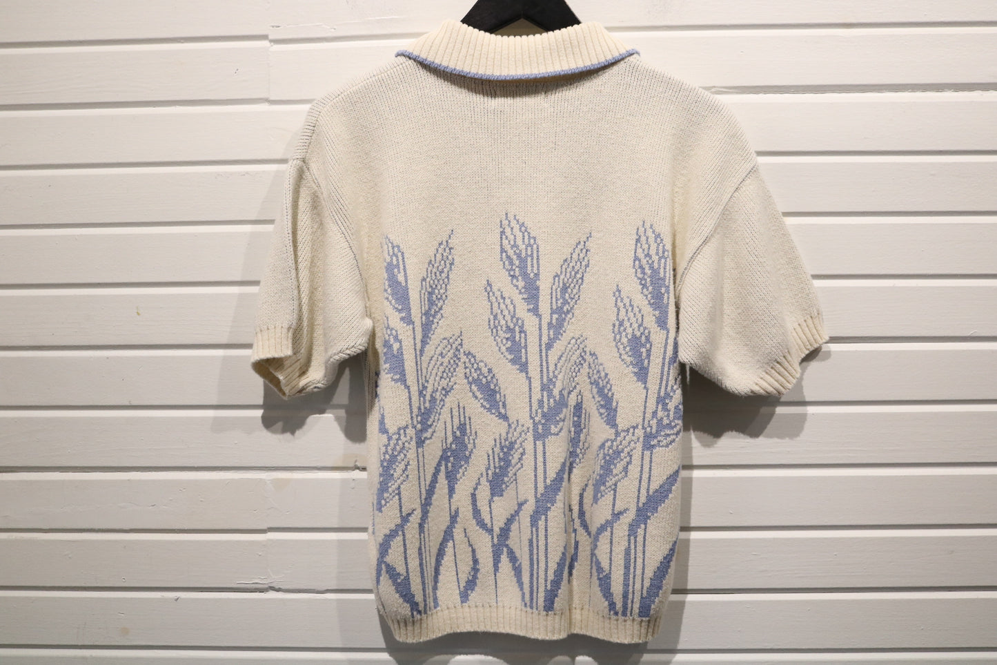 Alfred-Dunner Knit Polo Sweater | Vintage 1980s Short Sleeve Wheat Motif Top | Retro Casual Pullover