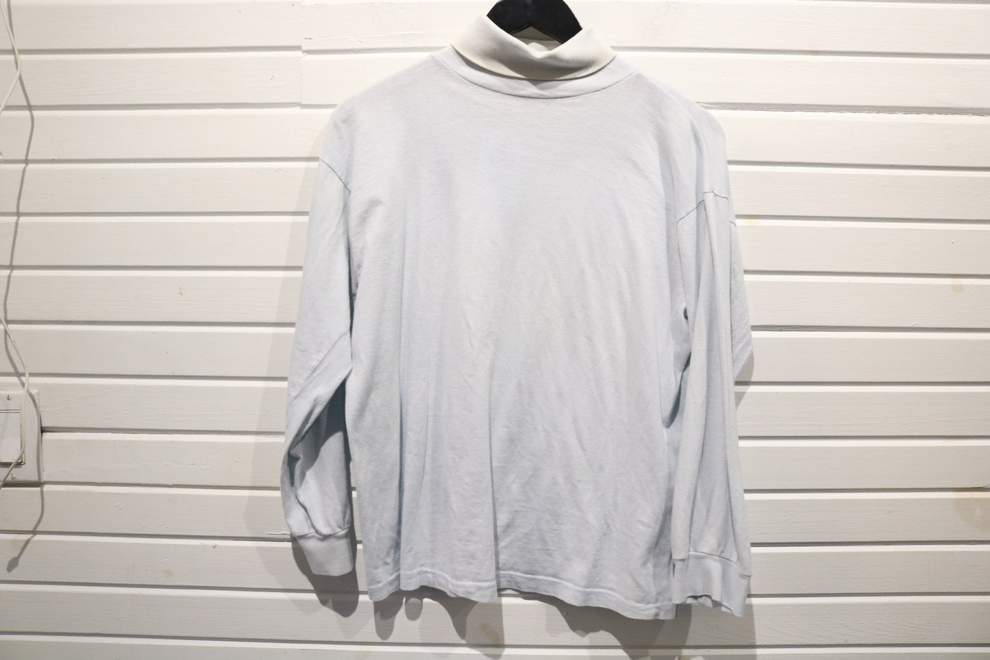 Jessica-Sport Turtleneck Top | Vintage Light Blue High Neck Long Sleeve Shirt | Soft Casual Layer