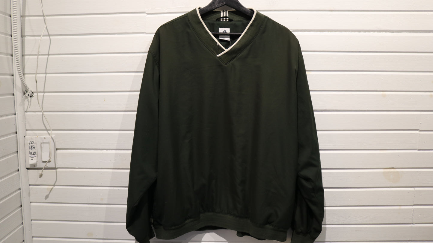 Adidas Climashell Windbreaker | Vintage 90s Forest Green V-Neck Pullover Jacket | Classic Retro Outerwear