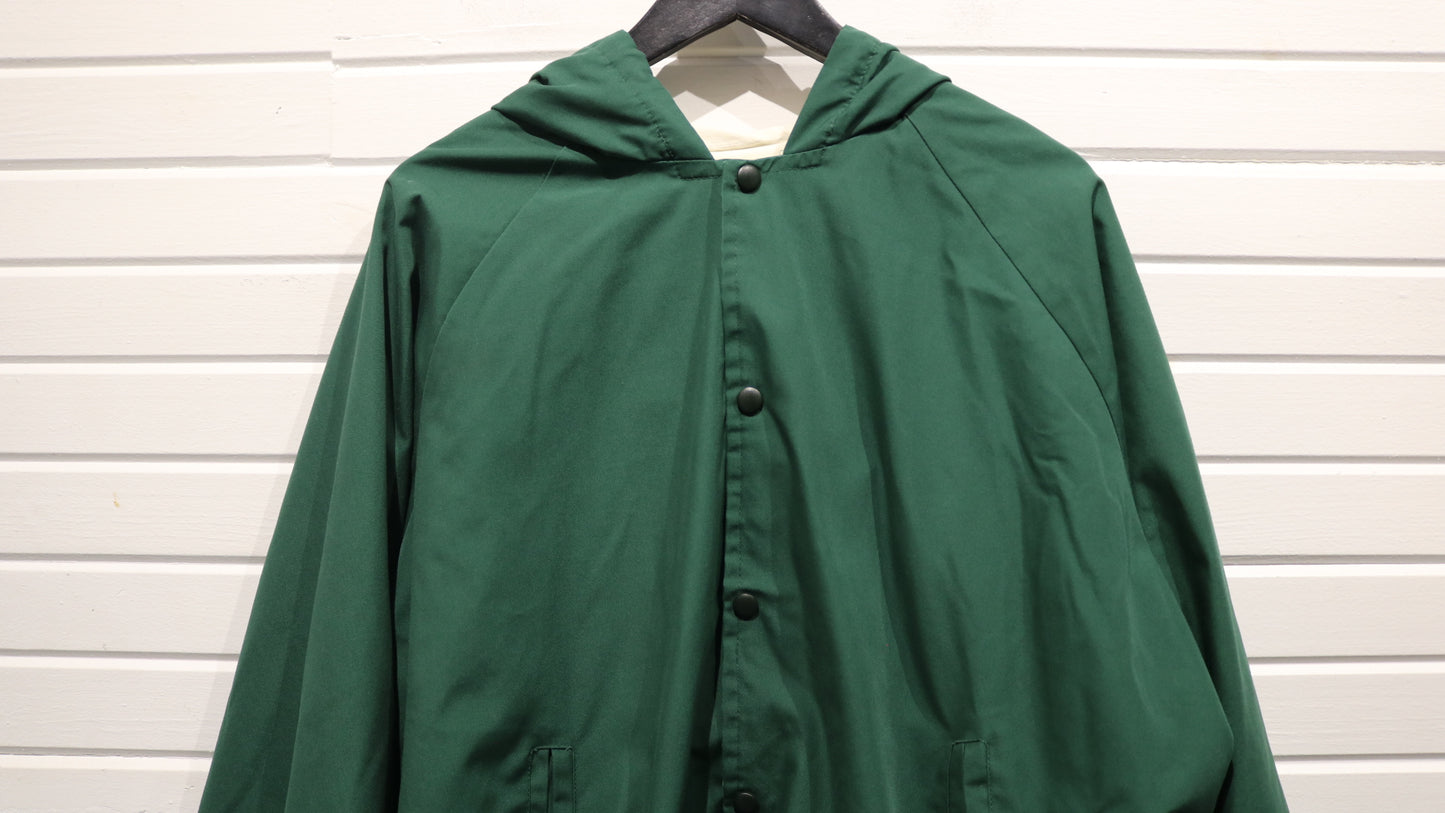 MUN Hooded Jacket | Vintage 90s Oversized Snap-Front Green Parka | Classic Collegiate Outerwear