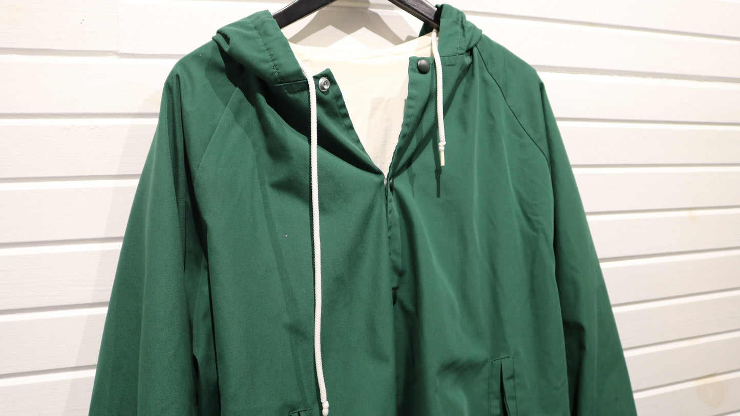 MUN Hooded Jacket | Vintage 90s Oversized Snap-Front Green Parka | Classic Collegiate Outerwear