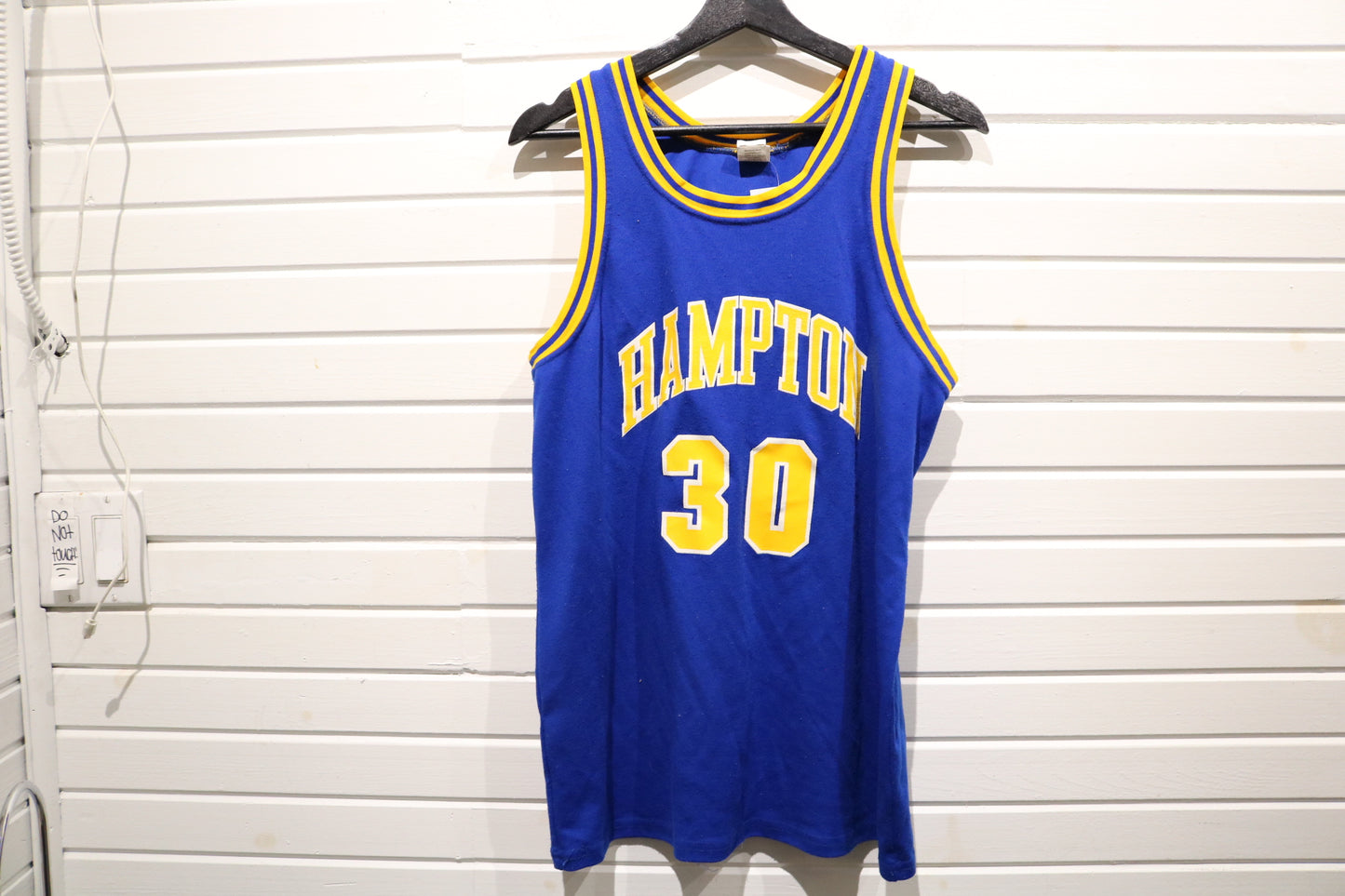 DeLONG Hampton 30 Jersey | Vintage 90s Blue-Yellow Basketball Tank Top | Classic Sportswear