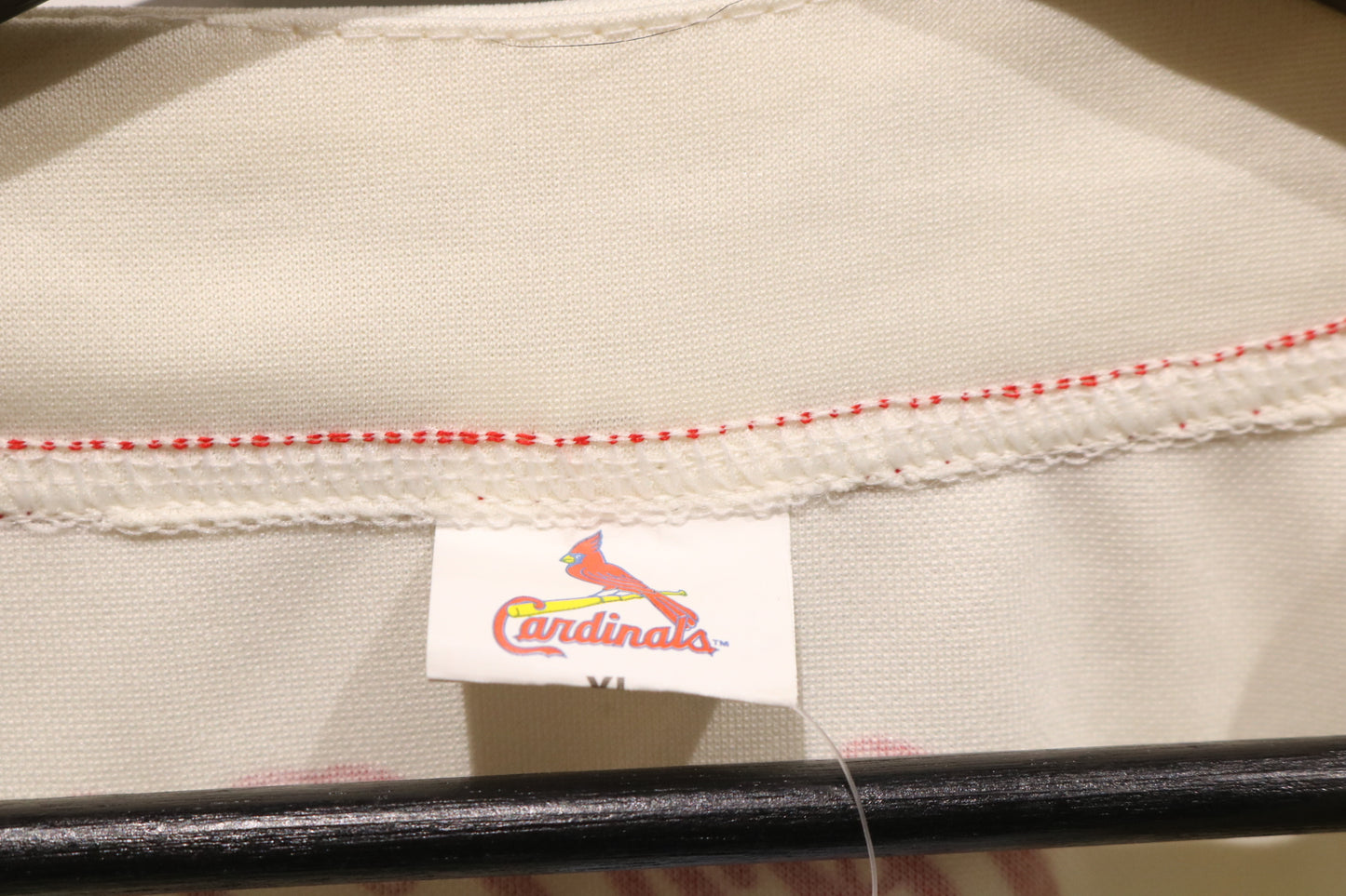 Cardinals Baseball Jersey | Vintage 2000s Cream Button-Up Short Sleeve MLB Jersey | Patriotic Sleeve Patch