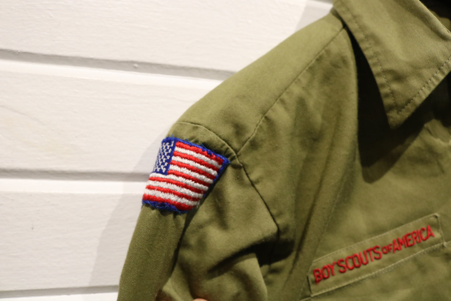 Vintage Boy-Scouts-of-America Uniform Shirt | 1960s Scout Patch Button-Up Top | Classic Outdoor Youthwear