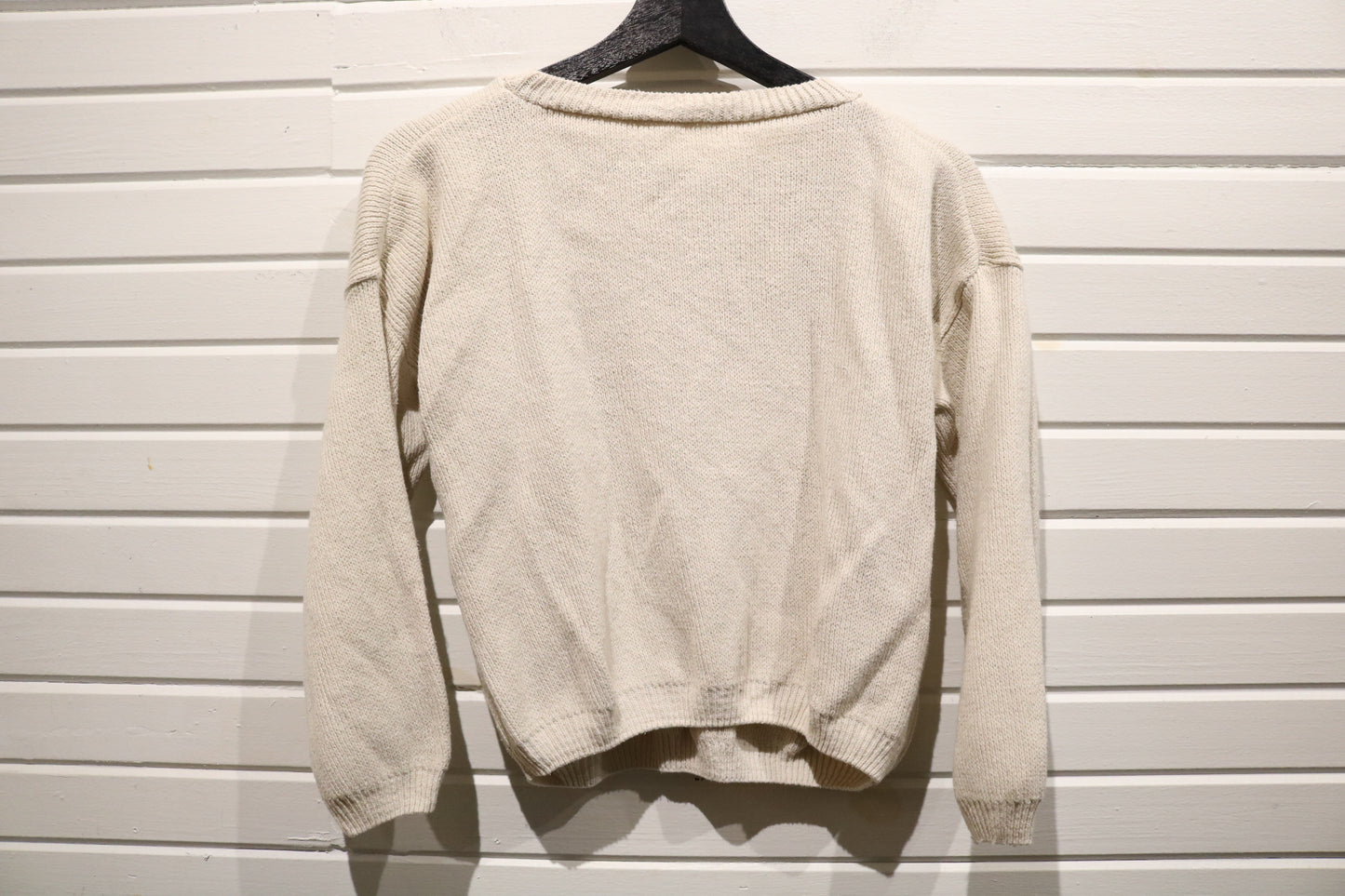 London Telephone Booth Sweater | Vintage 90s Cream Knit Pullover | Graphic Long Sleeve Top