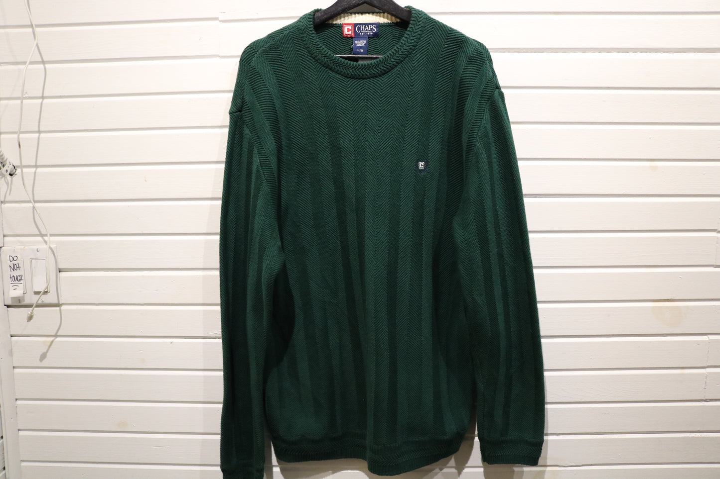 Chaps Knit Sweater | Vintage Textured Pullover Crewneck | Preppy Green Cotton Knitwear