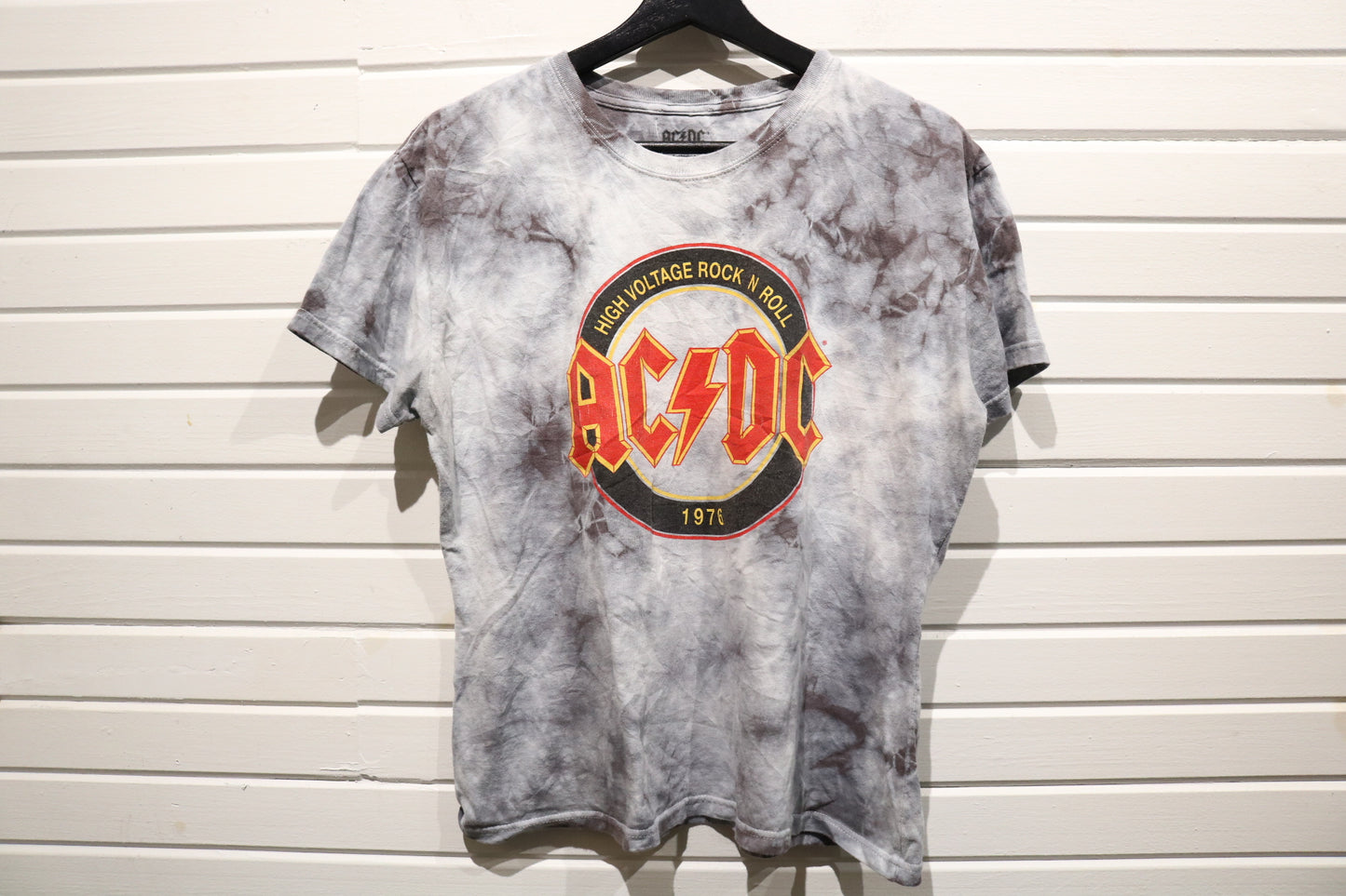 AC-DC High Voltage Rock N Roll T-Shirt | Vintage Tie-Dye Band Graphic Tee | Classic Concert Music Apparel