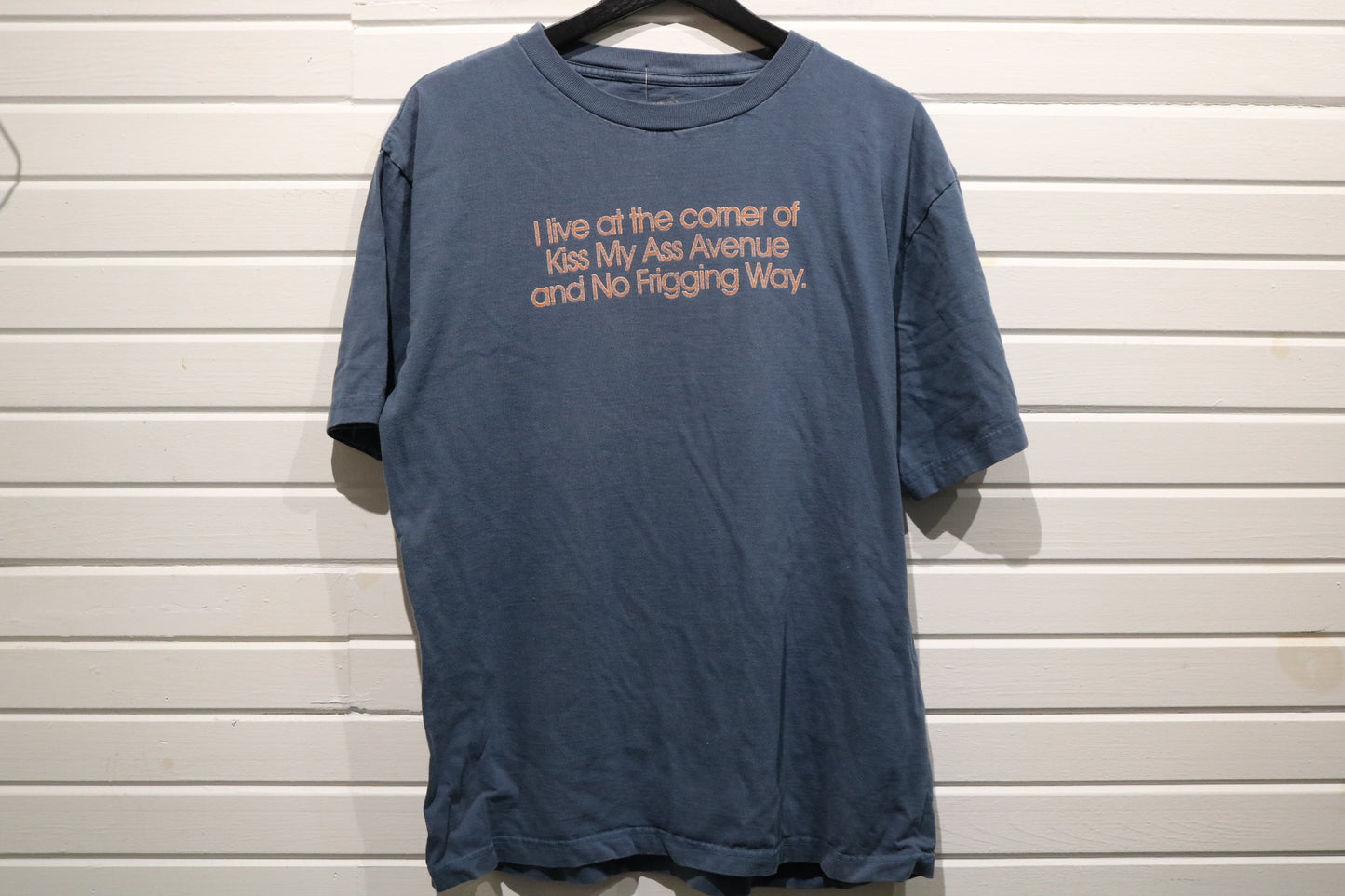 Randy Graphic T-Shirt | Vintage Slogan Statement Tee | Blue Cotton Casual Top