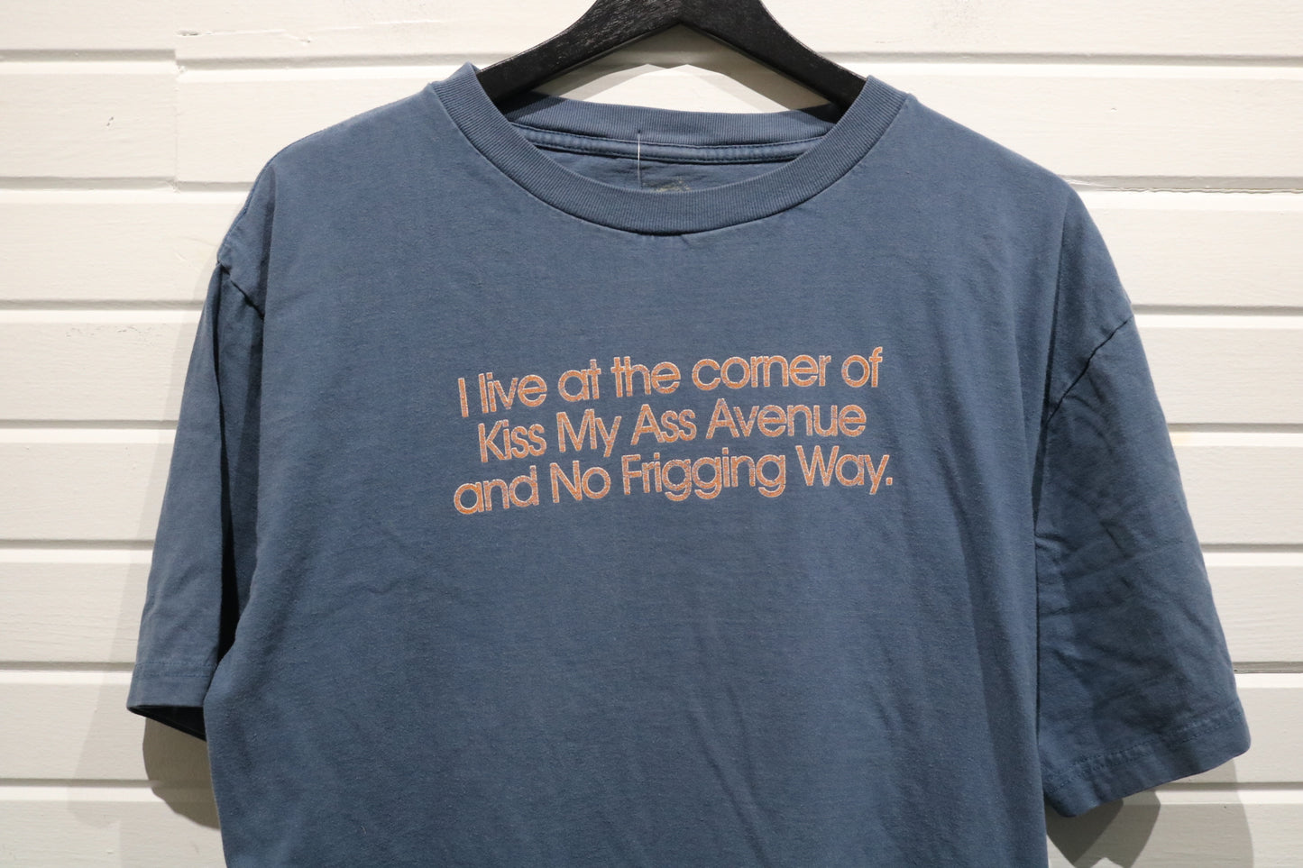 Randy Graphic T-Shirt | Vintage Slogan Statement Tee | Blue Cotton Casual Top