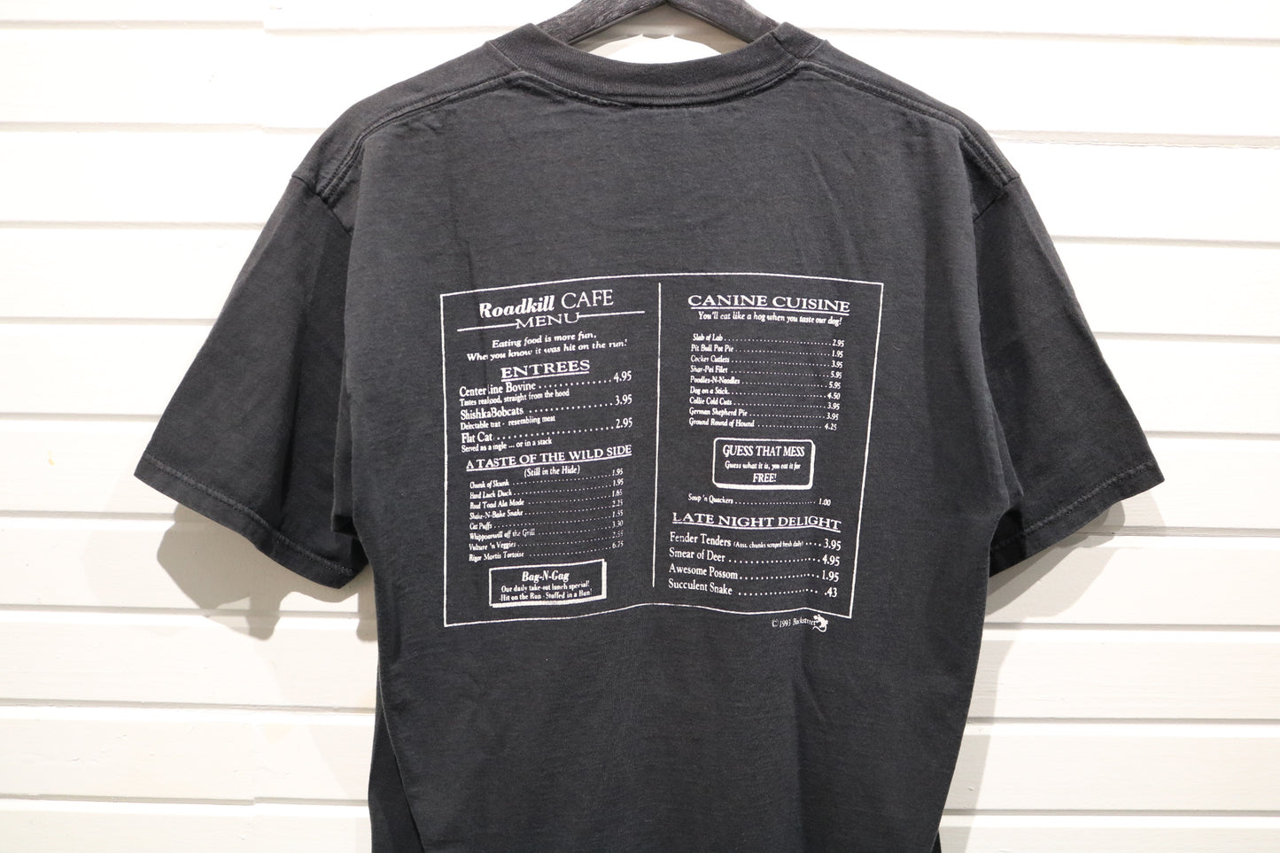 Roadkill-Cafe Bar-and-Grill T-Shirt | Vintage 1990s Humorous Graphic Tee | Classic Novelty Retro Shirt