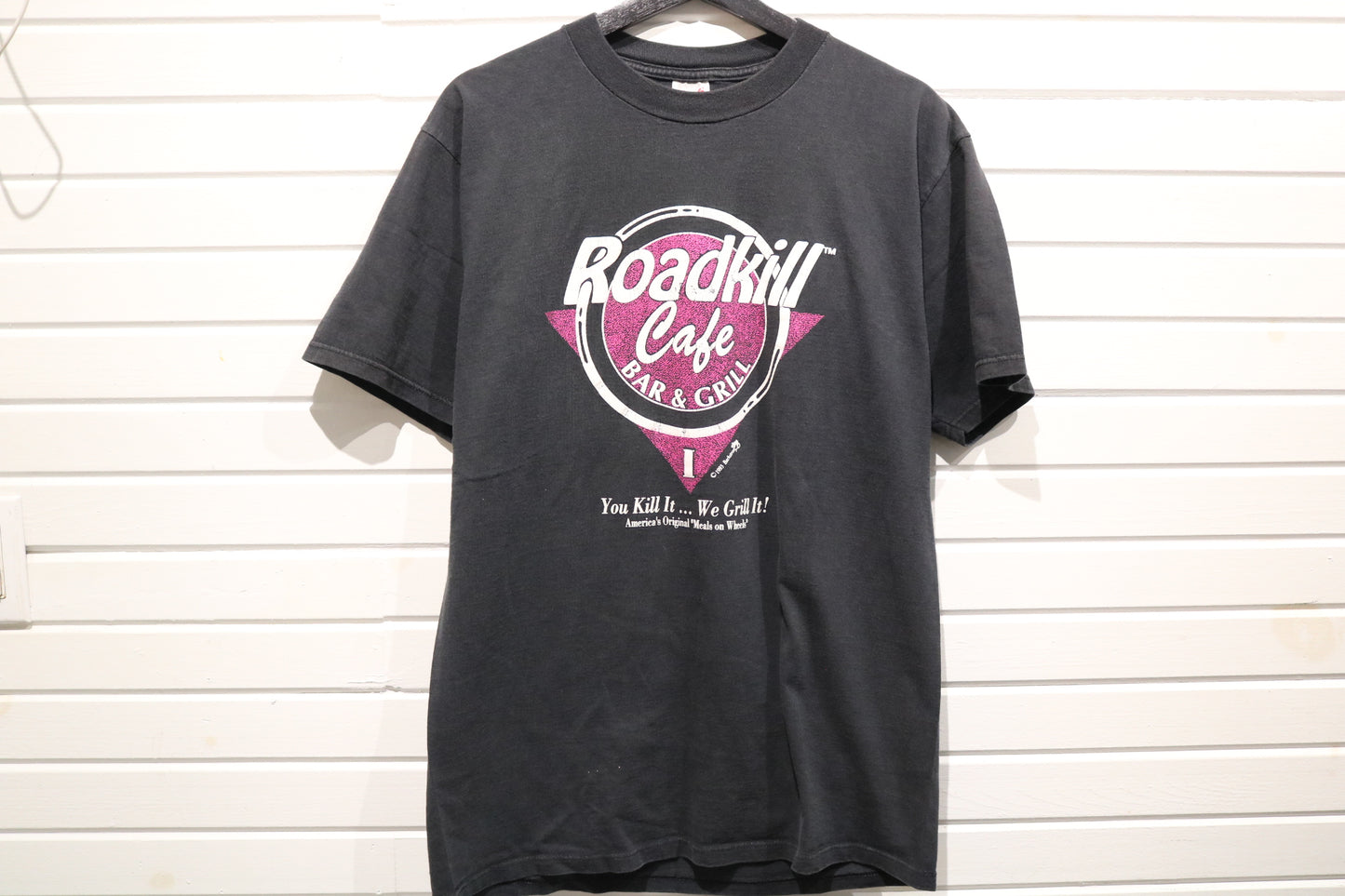 Roadkill-Cafe Bar-and-Grill T-Shirt | Vintage 1990s Humorous Graphic Tee | Classic Novelty Retro Shirt