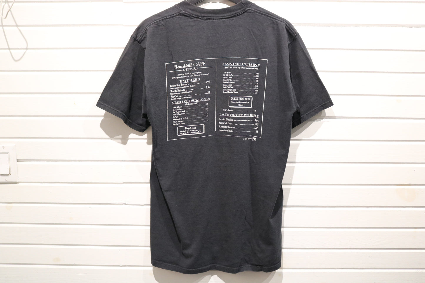 Roadkill-Cafe Bar-and-Grill T-Shirt | Vintage 1990s Humorous Graphic Tee | Classic Novelty Retro Shirt