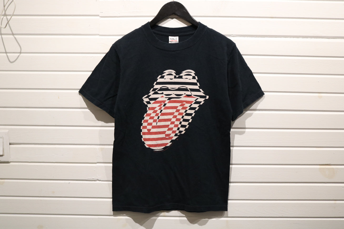 Rolling-Stones Tongue Logo T-Shirt | Vintage 2000s Striped Graphic Rock Band Tee | Classic Concert Tour Apparel