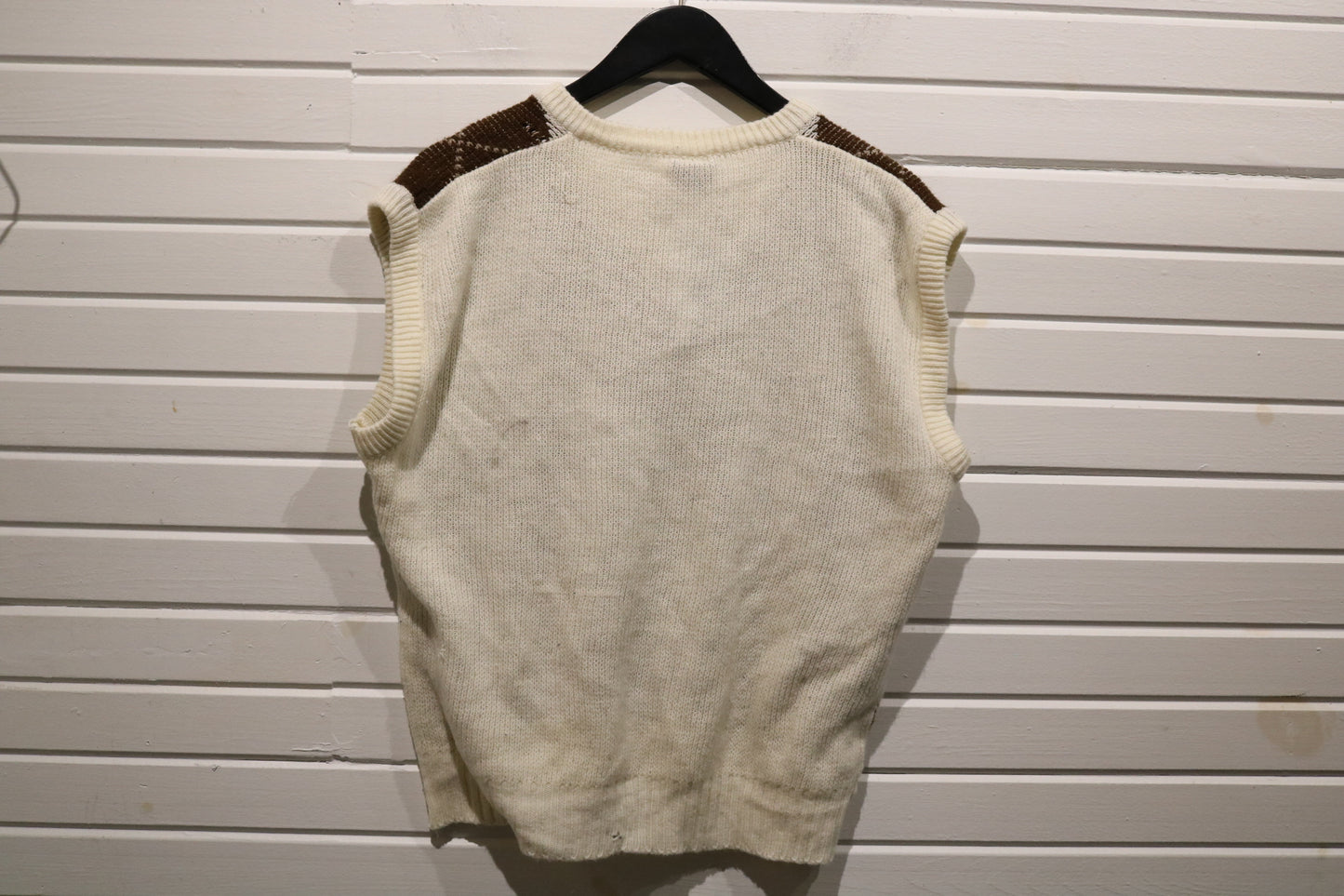 Apollo-Rossi Argyle Knit Sweater Vest | Vintage Brown Diamond Pattern Pullover | Classic Preppy Knitwear