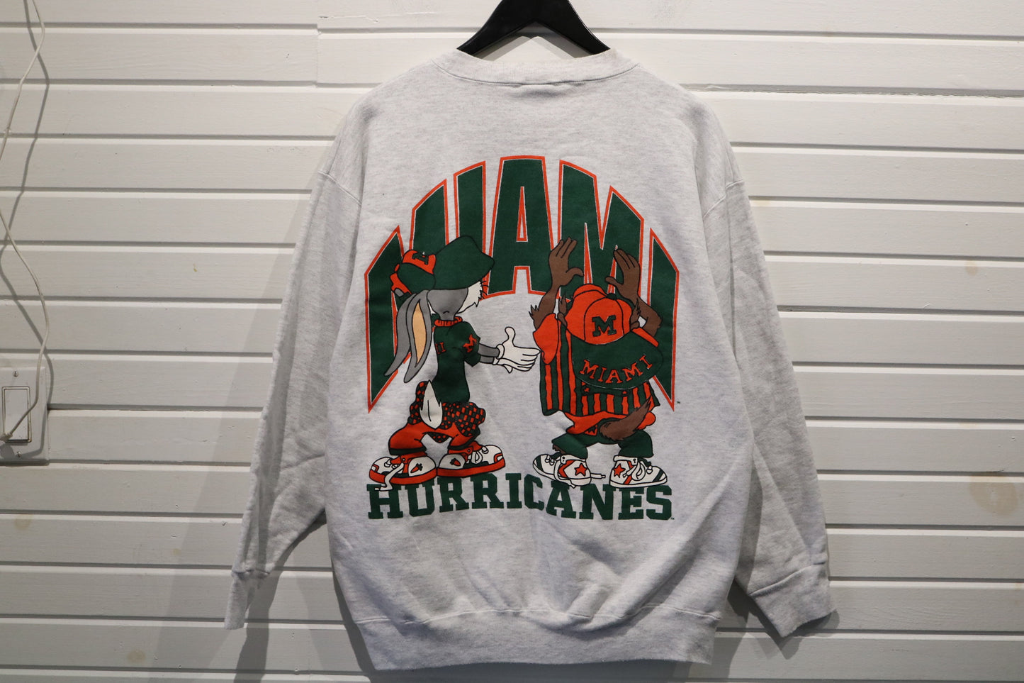 Looney-Tunes Miami-Hurricanes Sweater | Vintage 1993 Cartoon College Crewneck | Bugs-Bunny Taz Graphic Pullover