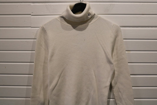 Lauren-Ralph-Lauren Turtle-Neck Sweater | Vintage Ribbed Knit Classic Pullover | Minimalist Cream Sweater