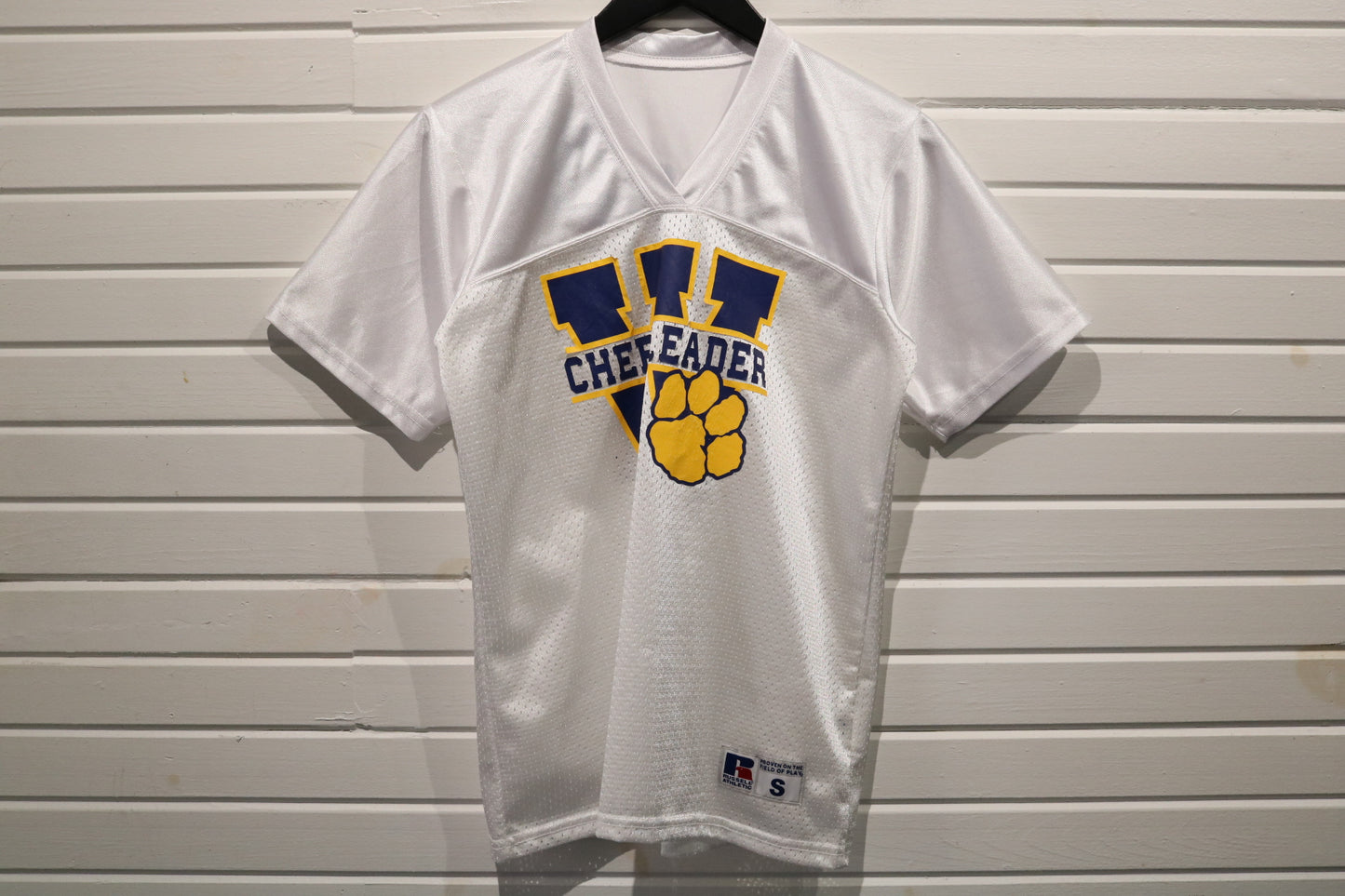 Russell Athletic Wildcats Cheerleader Jersey | Vintage Cheer Tee | White Mesh Sports Shirt