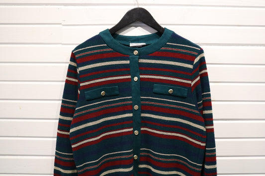 Alfred-Dunner Cardigan | Vintage 1980s Striped Button-Up Knit Sweater | Classic Retro Layer