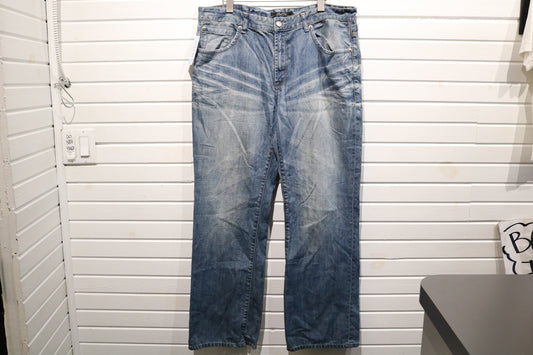 Marc Ecko Denim Jeans | Vintage Boot-Cut Distressed Embroidered Denim Pants | 2000s Street Style Clothing