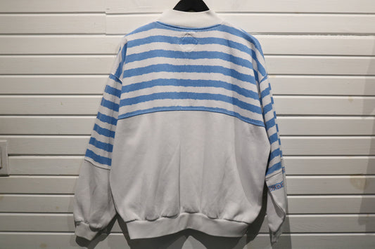 Permit Sport Stripe Sweatshirt | Vintage 90s Blue-White Graphic Pullover | Unisex Casual Top
