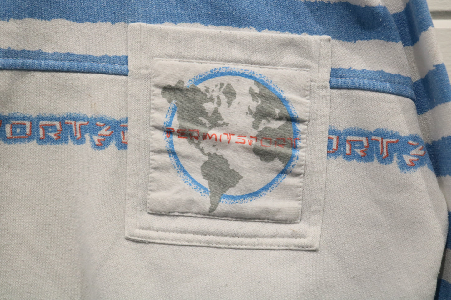 Permit Sport Stripe Sweatshirt | Vintage 90s Blue-White Graphic Pullover | Unisex Casual Top