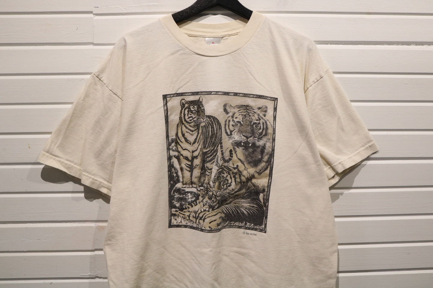 Sun-Active Tiger Graphic T-Shirt | Vintage Wildlife Art Print Tee | Nature Animal Top