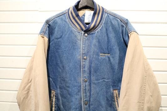 BFGoodrich Aerospace Varsity Jacket | Vintage 90s Denim Bomber Classic Letterman | Two-Tone Outerwear