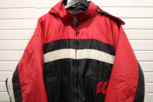 Pro Player Badgers Jacket | Vintage 90s Colorblock Hooded Windbreaker Coat | Wisconsin Sports Outerwear