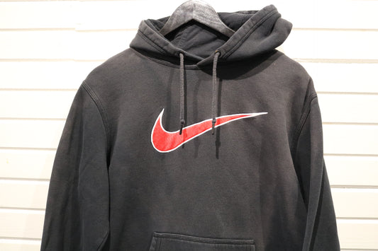 Nike Hoodie Sweatshirt | Vintage 2000s Black Pullover with Red Swoosh Logo | Classic Athletic Hoodie