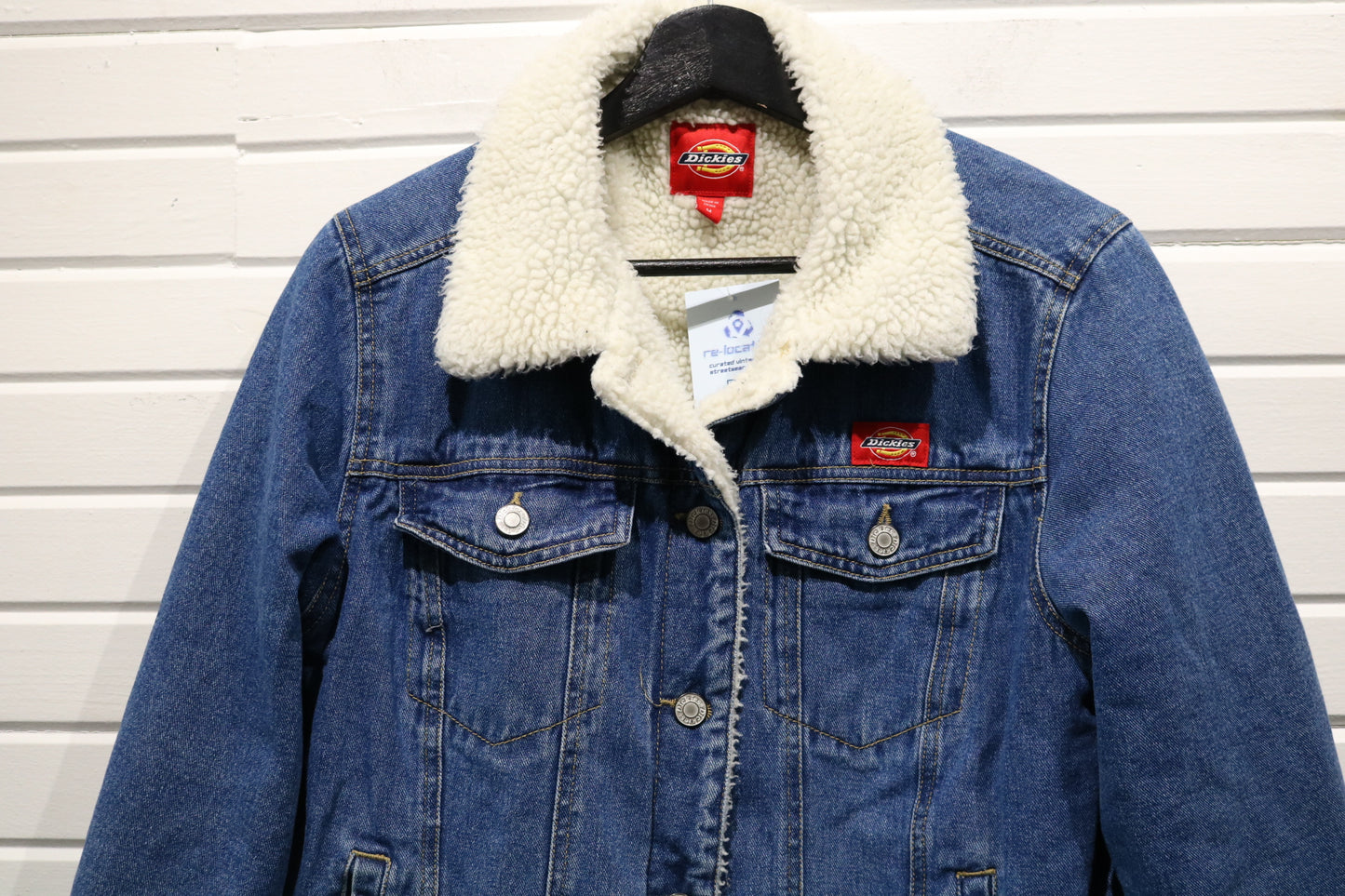 Dickies Denim Sherpa Jacket | Vintage 2000s Faux Shearling Collar Jean Coat | Classic Workwear Outerwear