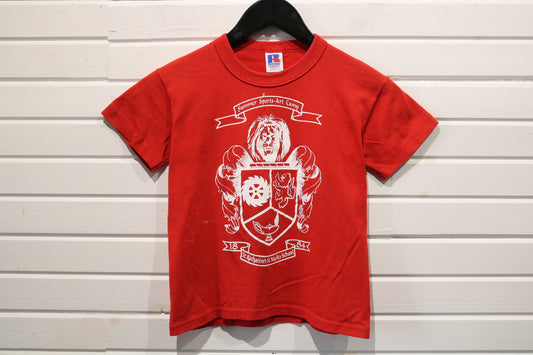 St-Katharines-St-Marks School Summer Sports-Art Camp T-Shirt | Vintage 1980s Youth Graphic Tee | Classic Red Short Sleeve Top