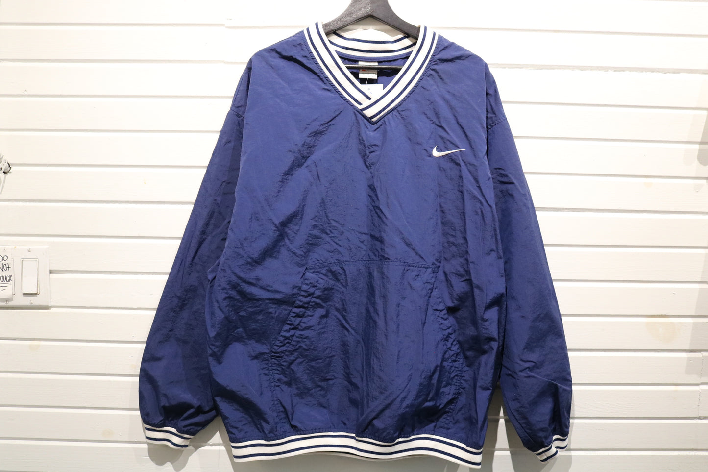 Nike Pullover Jacket | Vintage 90s Blue V-Neck Windbreaker | Classic Sportswear Outerwear
