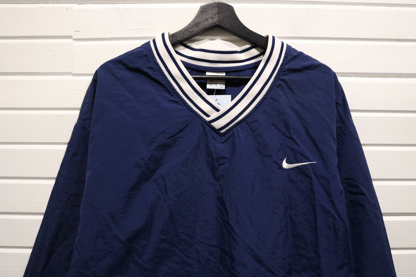 Nike Pullover Jacket | Vintage 90s Blue V-Neck Windbreaker | Classic Sportswear Outerwear