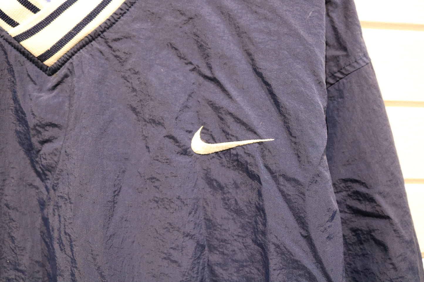 Nike Pullover Jacket | Vintage 90s Blue V-Neck Windbreaker | Classic Sportswear Outerwear