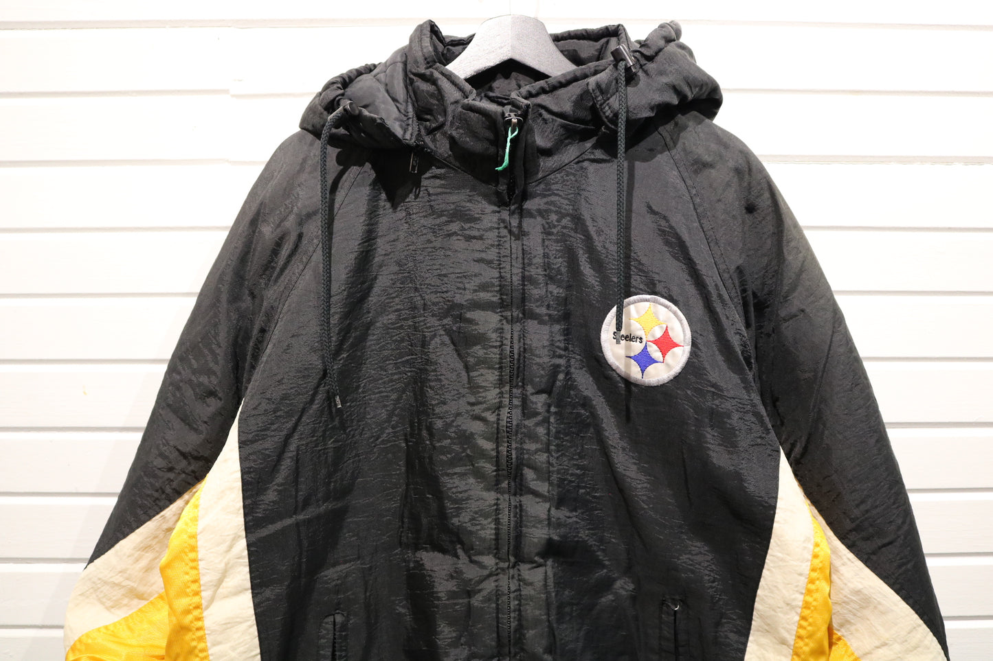 Pittsburgh-Steelers Logo 7 Jacket | Vintage 90s NFL Hooded Windbreaker | Black & Gold Team Outerwear