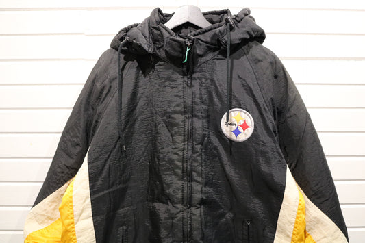 Pittsburgh-Steelers Logo 7 Jacket | Vintage 90s NFL Hooded Windbreaker | Black & Gold Team Outerwear