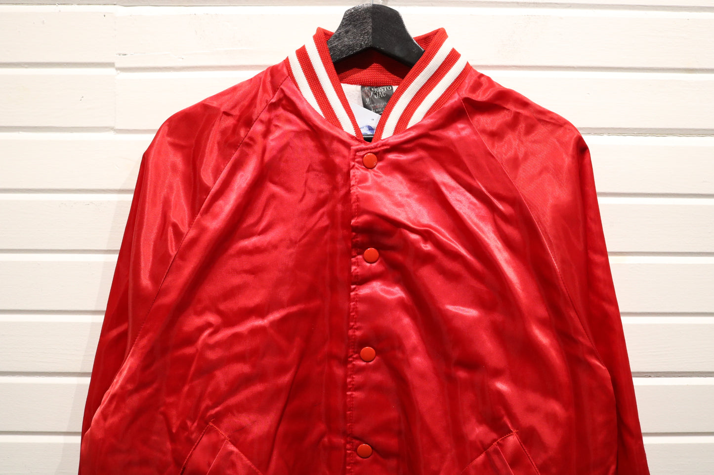 Aristo-Jac Wilcox-Pump Satin Jacket | Vintage 80s Red Varsity Bomber | Hopkinton IA Workwear