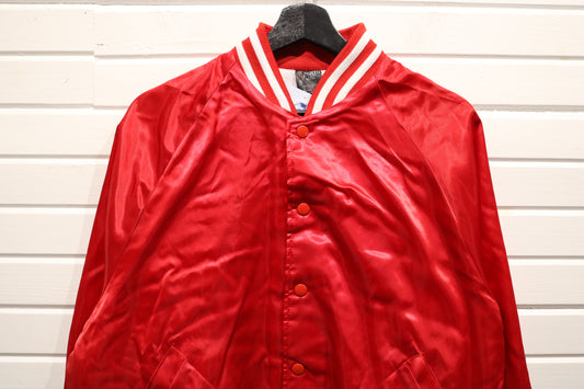 Aristo-Jac Wilcox-Pump Satin Jacket | Vintage 80s Red Varsity Bomber | Hopkinton IA Workwear